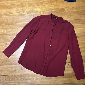 Kooples Red Flowing Button Front Shirt with Band Collar